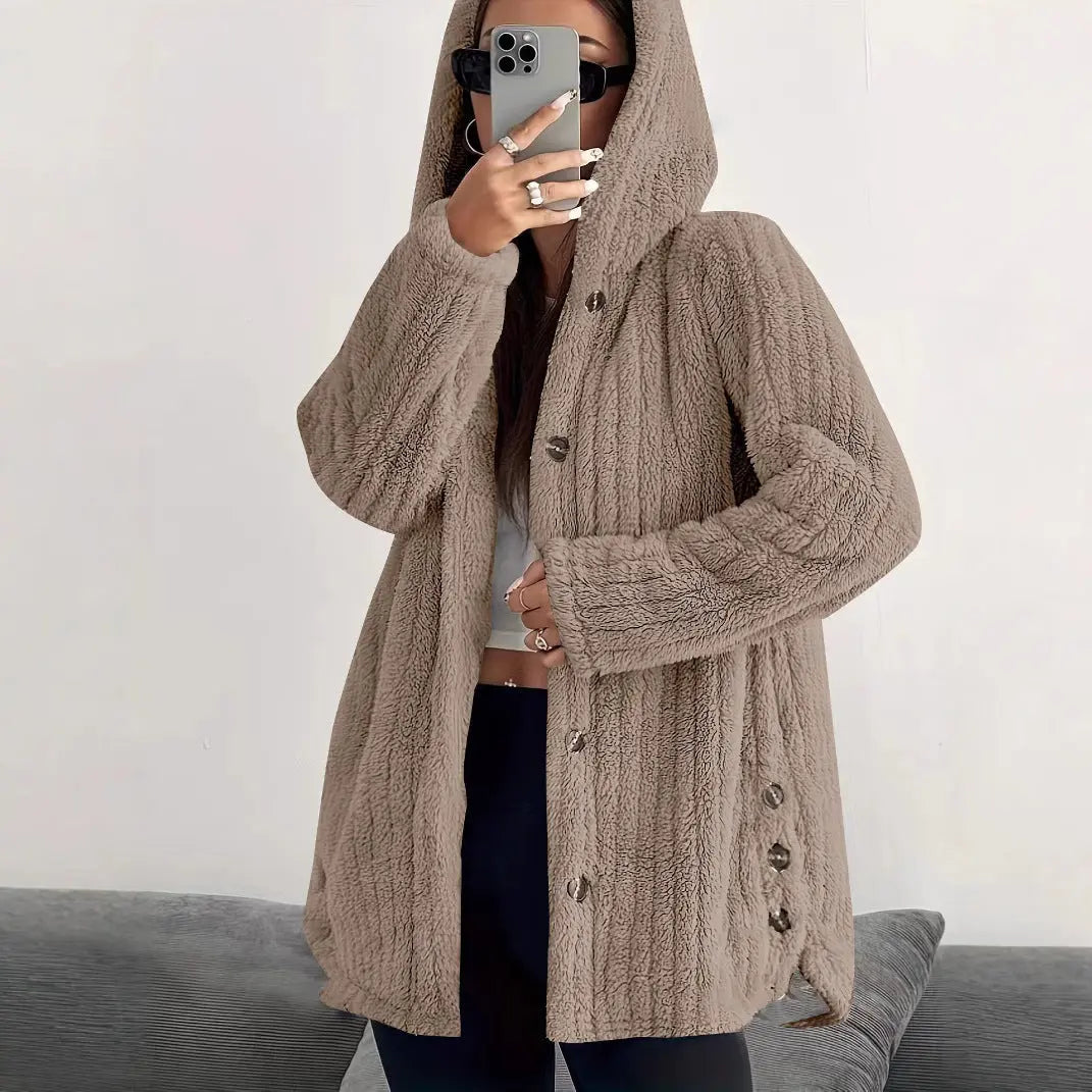 Hooded Loose Plush Coat Women's Regular Sleeve hercurva