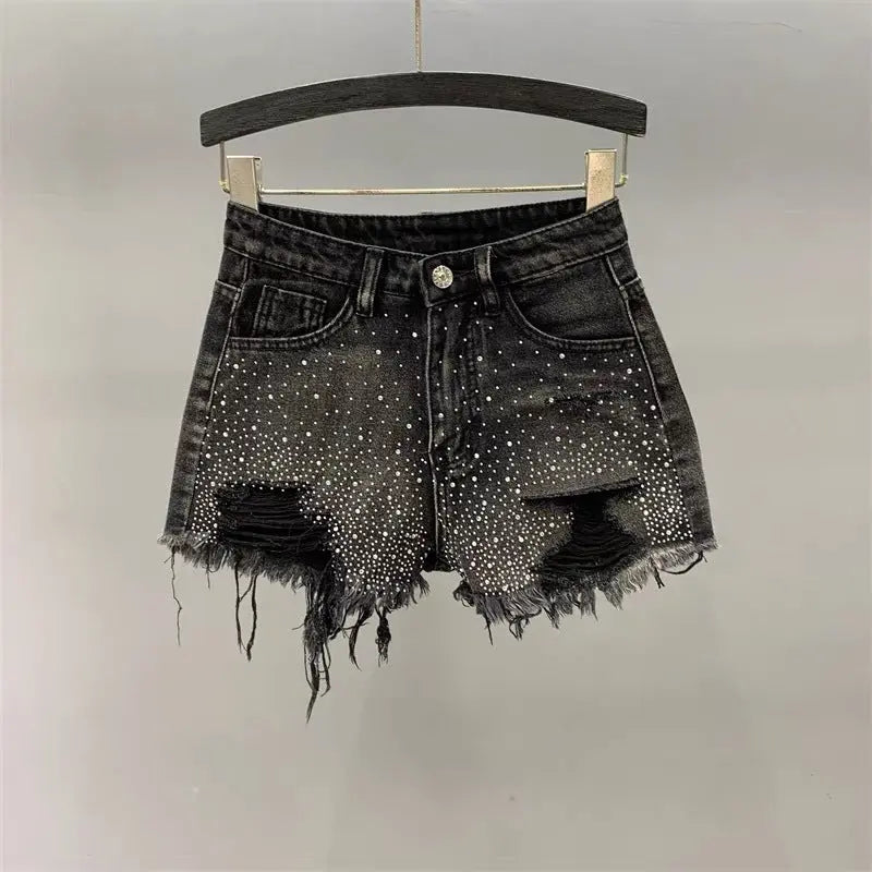High Waist Slimming Heavy-duty Colorful Rhinestone Hot Pants hercurva