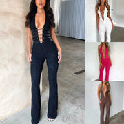 Lash Rope Lace Up Slim Fit Jumpsuit See-through Lace hercurva
