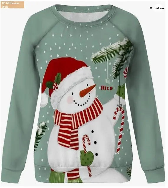 Christmas European And American Women Printed Crew Neck Sweatshirt hercurva