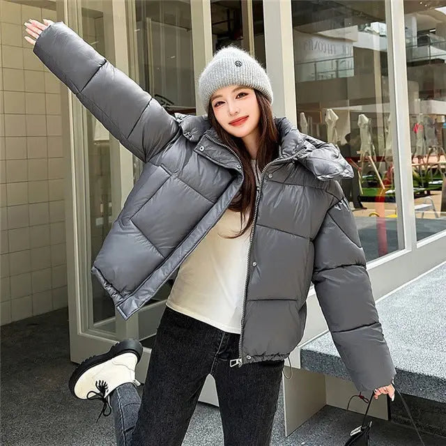 Elegant Fluffy Hooded Cotton Jacket Puffer Jacket Coat Warm Commute hercurva