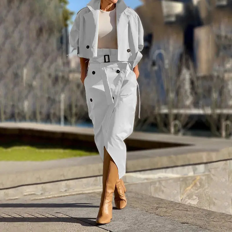 European And American Leisure Workwear Elegant Button Belt Suit Skirt hercurva