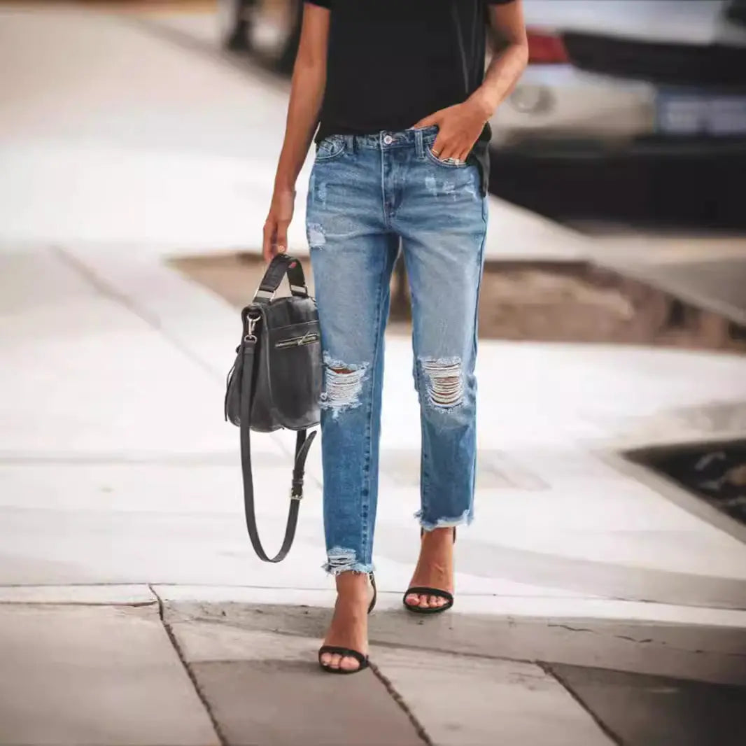Women's Ripped Non-elastic Retro Fashion Jeans hercurva