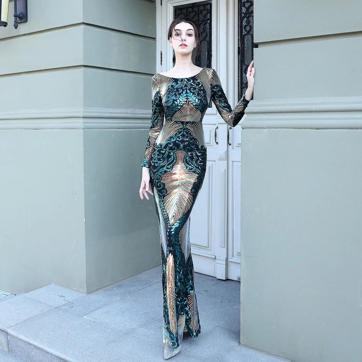 Fashion Stitching Mopping Long Sequin Dress hercurva