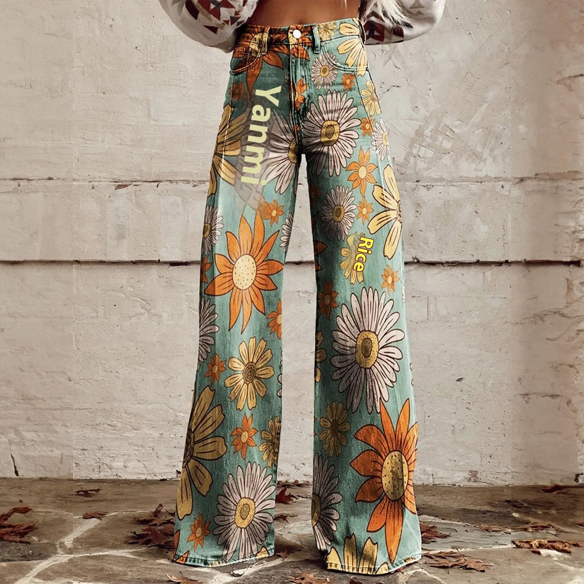 Foreign Trade Plus Size Women's Casual Pants Thin Imitation Jeans Wide Leg hercurva