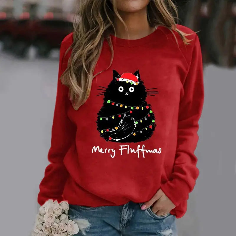 Christmas Womens T-Shirt Ugly Cat Long-sleeved hercurva