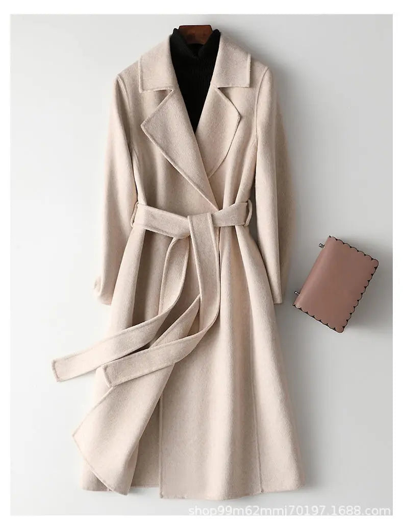 Mid-length Below The Knee Slim Fit Lace-up Woolen Coat High-end Woolen Coat hercurva