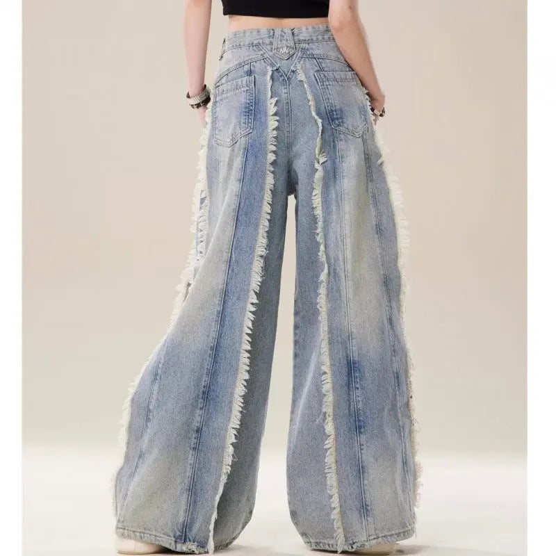 Jeans Destroyed Loose Burrs Wide Leg Bootcut Pants hercurva
