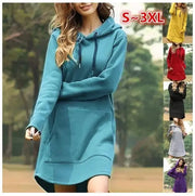 Solid color pocket long sleeve hoodie dress hercurva