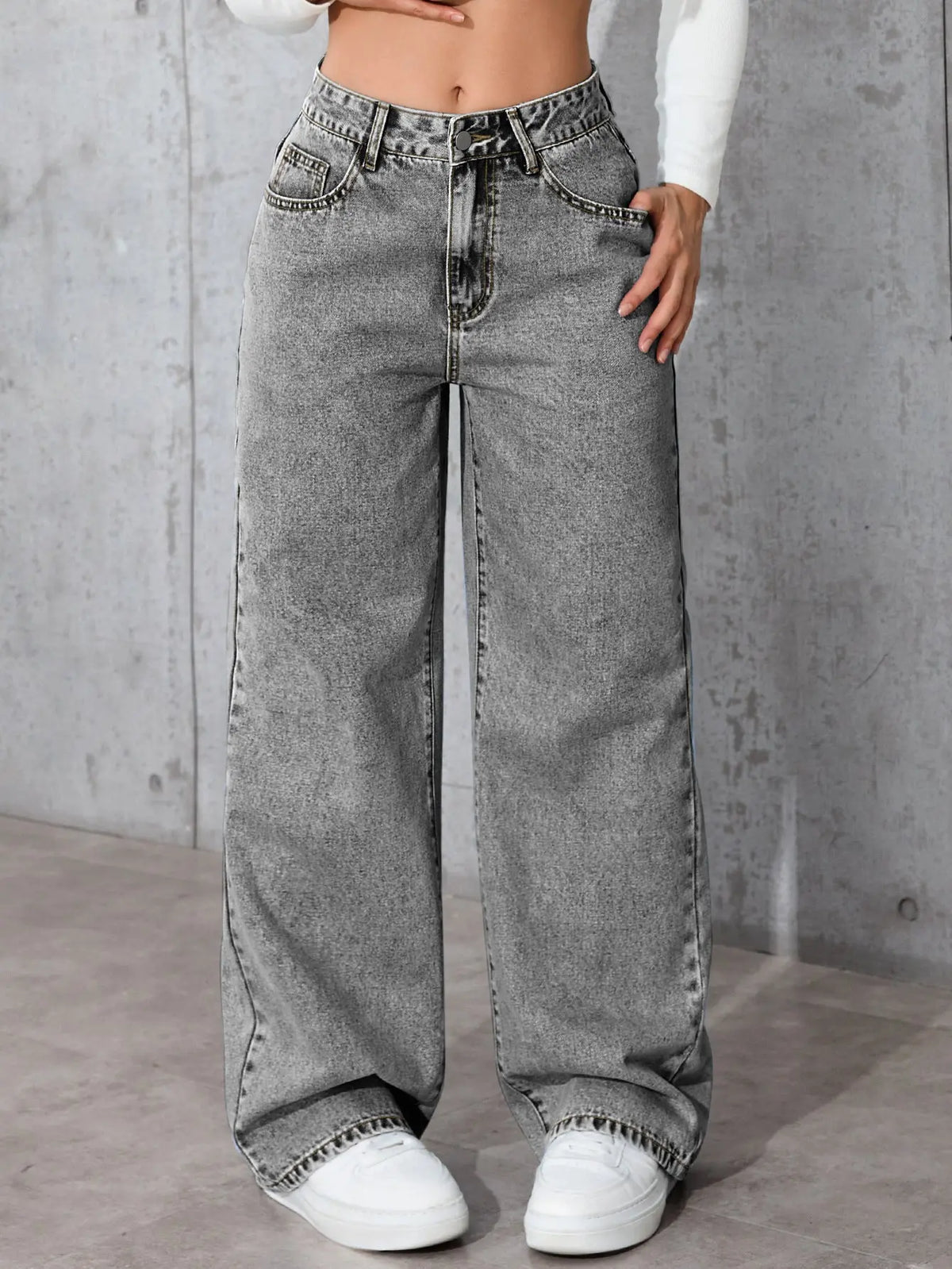 Womens High-waisted Straight-leg, Loose-fitting Casual Pants hercurva