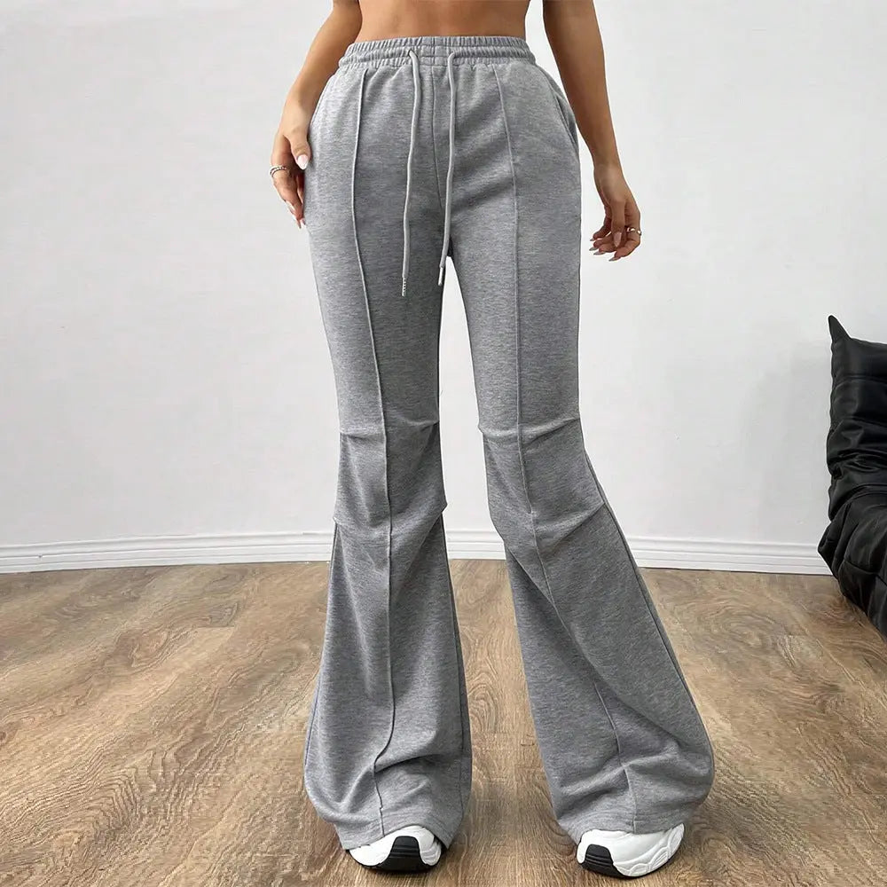Simple Casual Pants Drawstring Elastic Waist Wide Leg Trousers hercurva