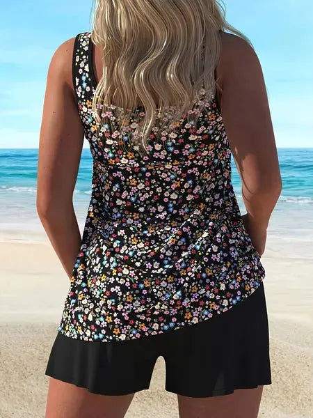 Women's Plus Size Split Floral Print Tankini Quick Drying Swimsuit Set hercurva