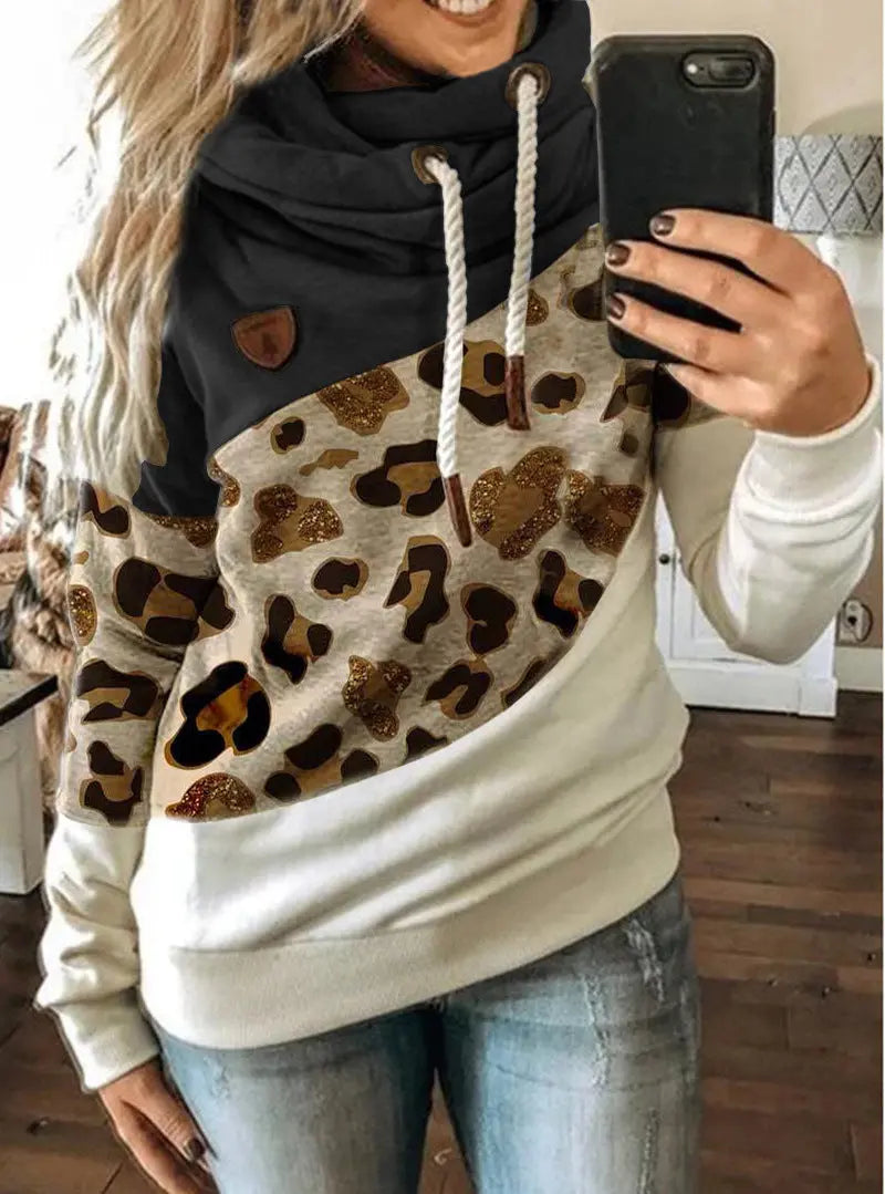 Printed stitching hooded fleece loose sweatshirt hercurva