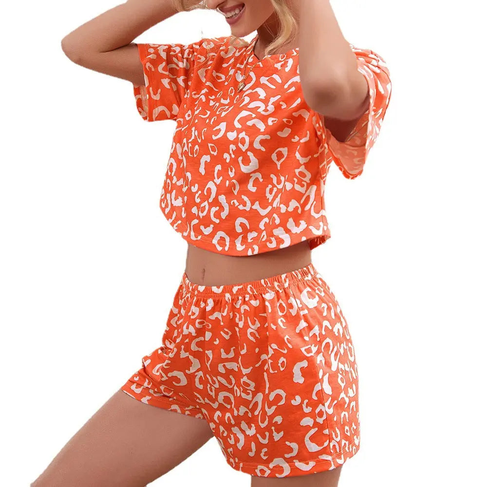 Cropped Navel Short-sleeved Tops And Shorts Loungewear Suit Women hercurva