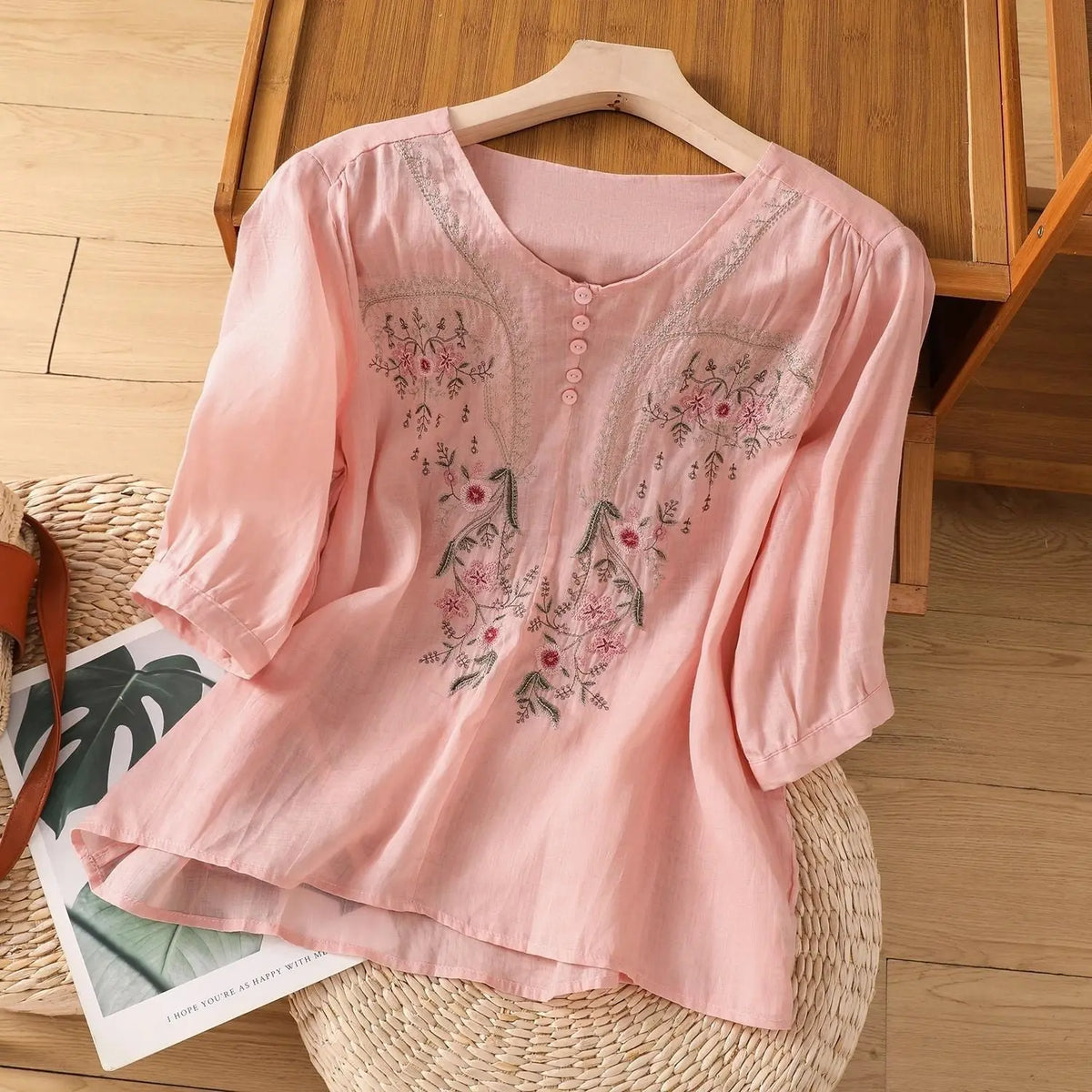 Short Sleeve Top Pullover Embroidered Chinese Women's Loose Slimming And All-matching hercurva