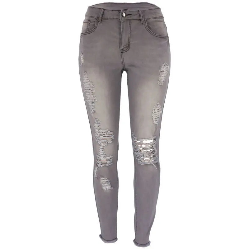Women's Fashion Elastic Slim Fit Ripped Skinny Jeans hercurva