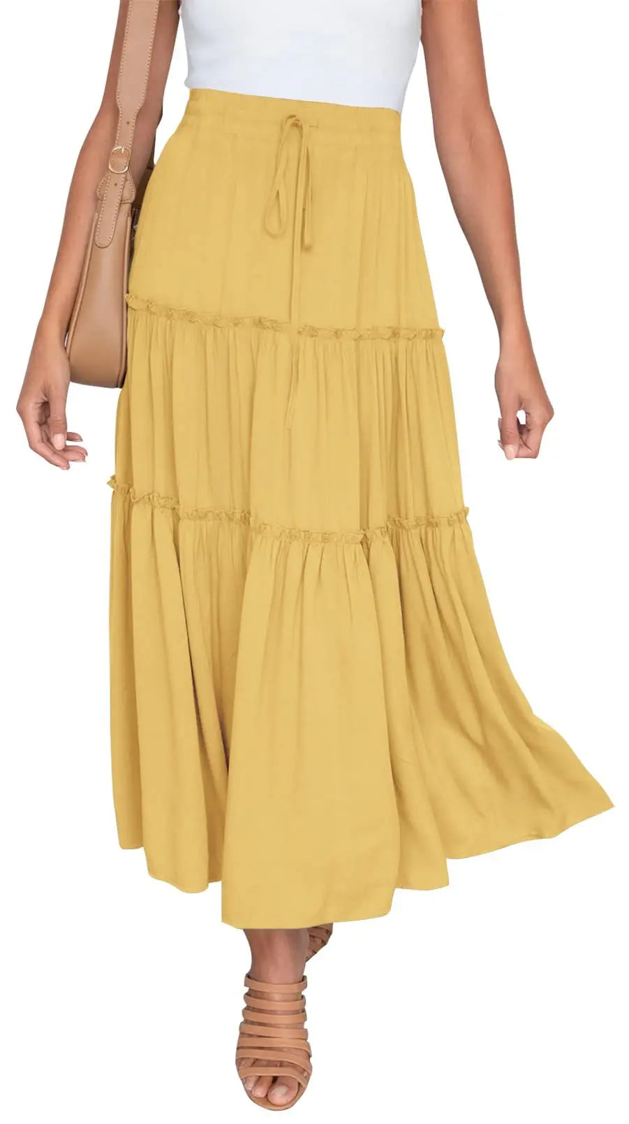 Women's Elastic High Waist A-Line Pleated Casual Maxi Dress hercurva