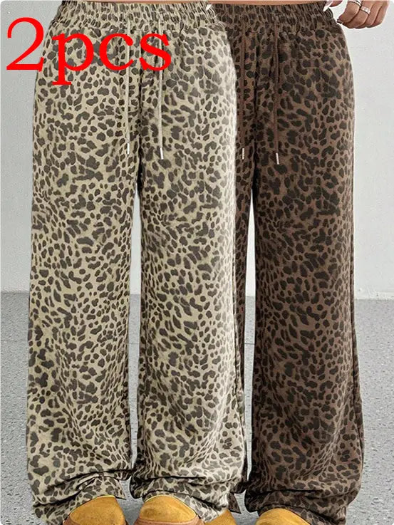 Leopard Print Floral Print Casual Jumpsuit Wide Leg Loose hercurva