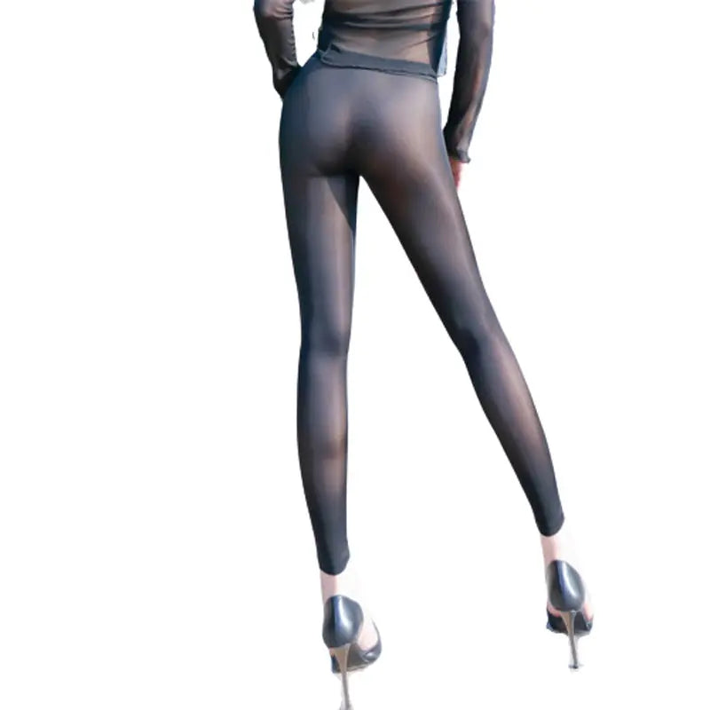 Female Solid Color Casual Versatile High-waisted Sheer Leggings hercurva