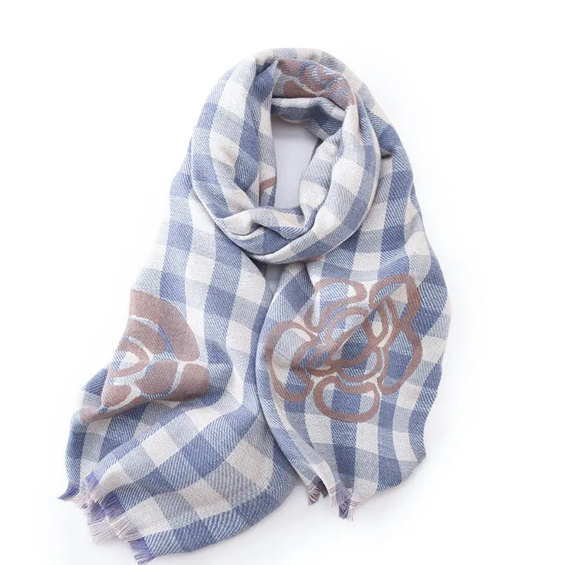 High-grade Cold Protection In Autumn And Winter Thermal Plaid Scarf Printed Tassel Mid-length Shawl hercurva