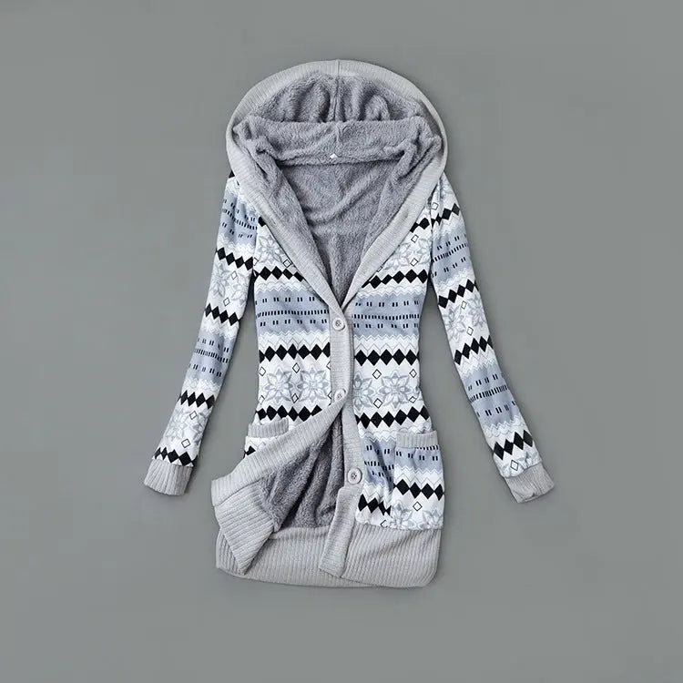 Thick Printed Hooded Knitted Cardigan Jacket hercurva