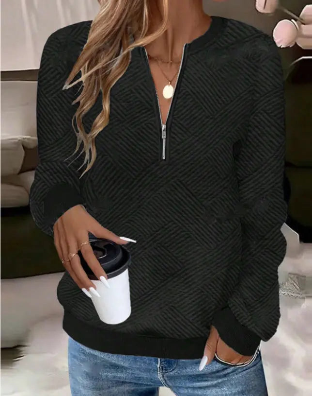 Women's Zipper Style Door-Tube Metal Long Sleeve Loose Sweatshirt hercurva