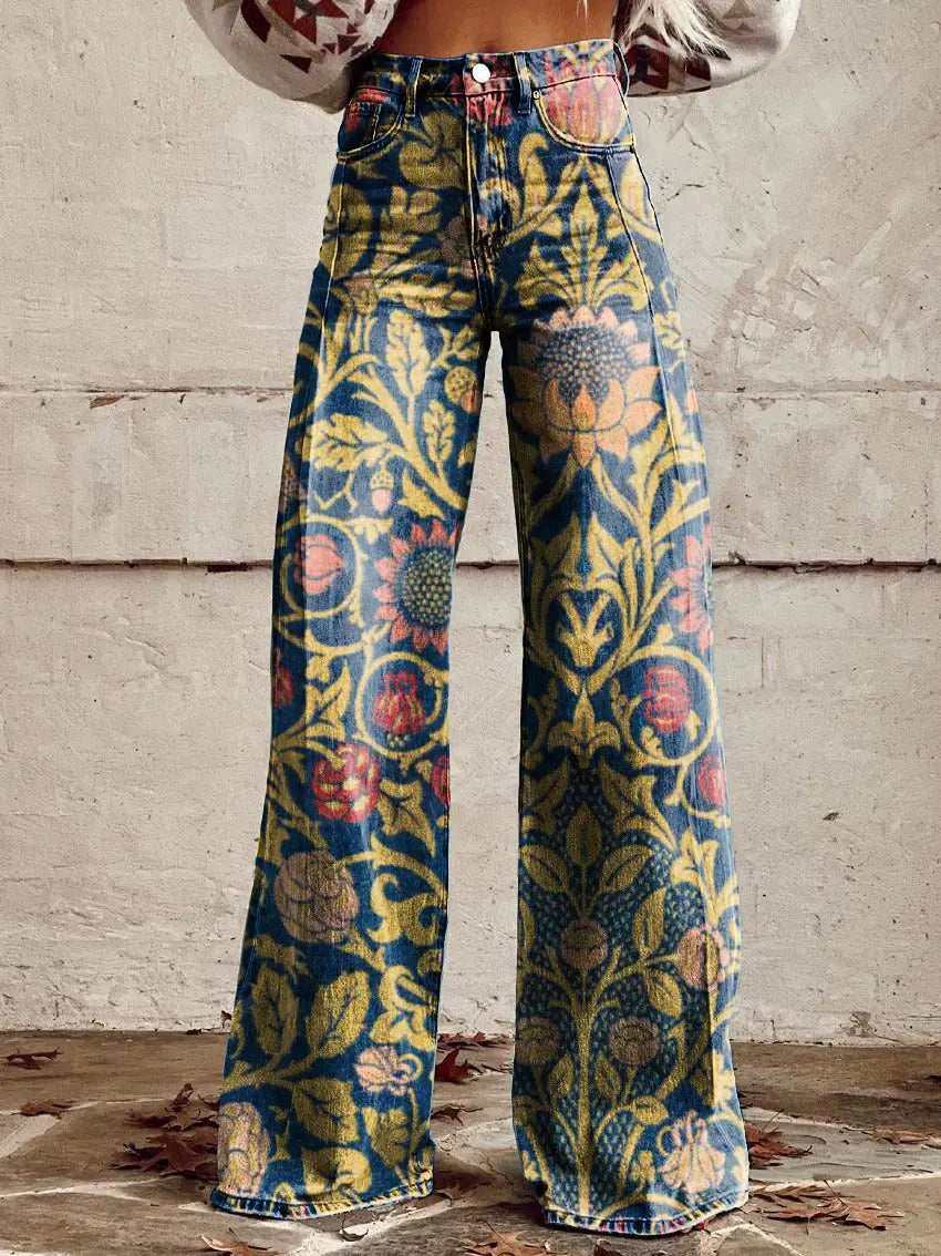 Thin Faux Denim Wide-leg Pants hercurva