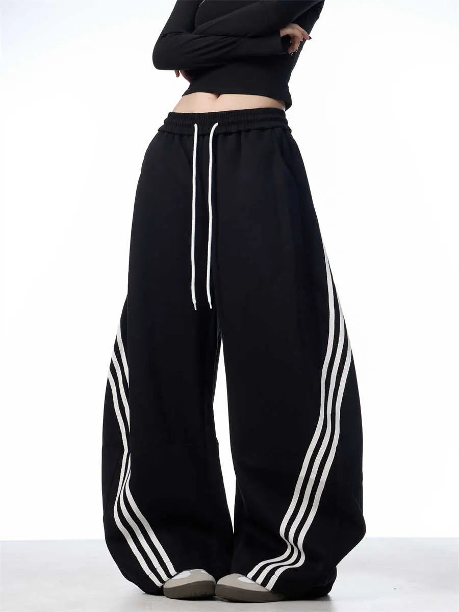 Striped Lace-up Machete Casual Pants Loose Wide-leg Pants hercurva