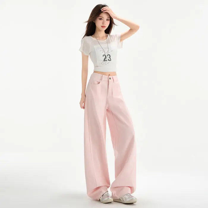 Cherry Blossom Wide Leg Draping Mop Jeans hercurva