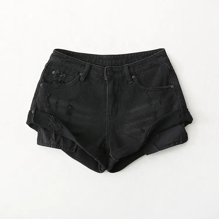 Flanging Low Waist One Button Casual Denim Shorts hercurva