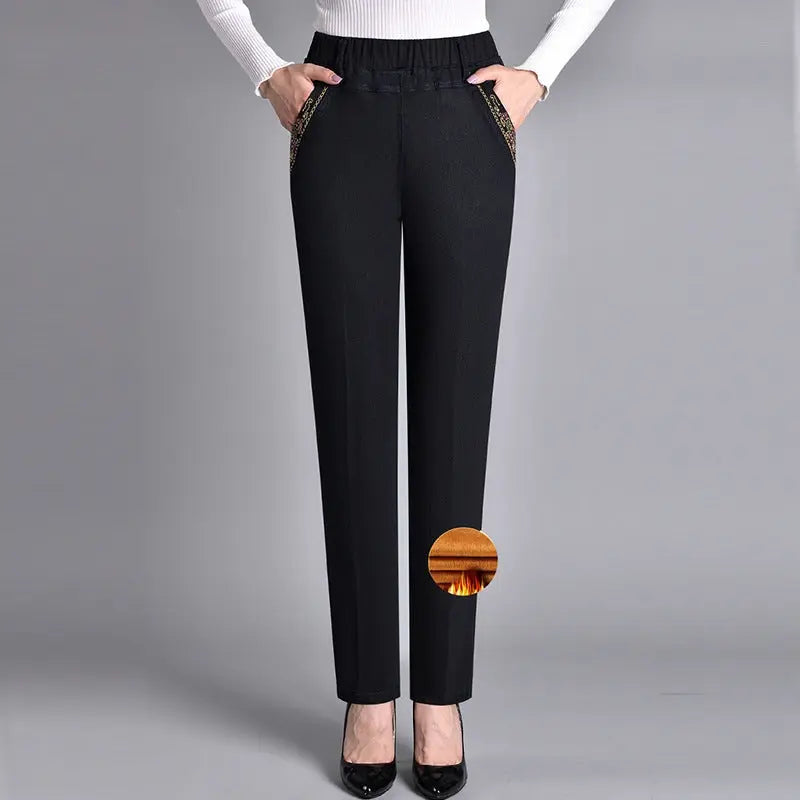 Thin Elastic High Waist Denim Straight-leg Trousers hercurva