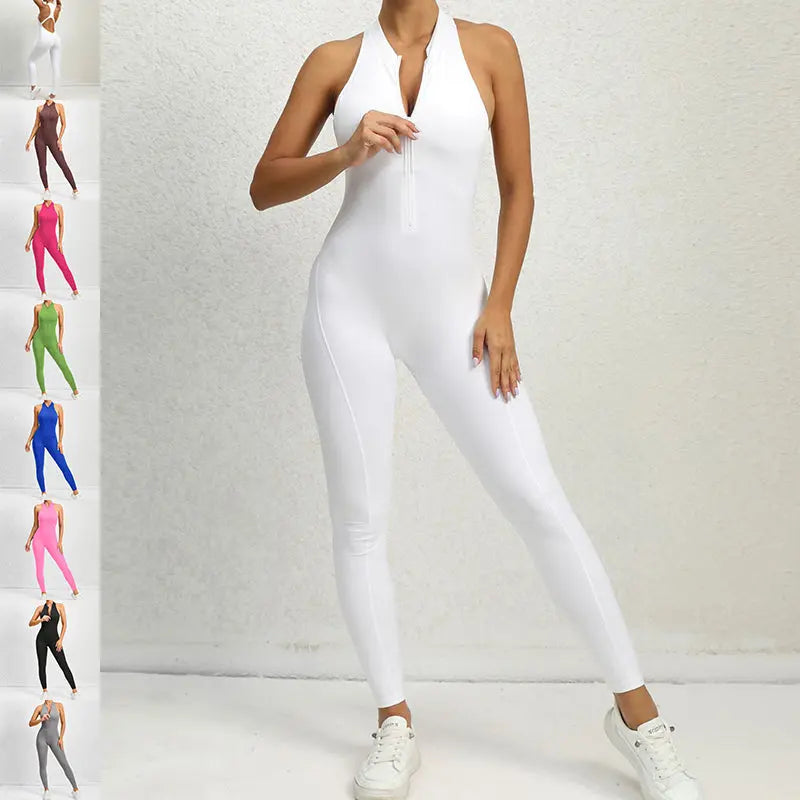 Zippered Yoga Fitness Jumpsuit Sleeveless Tummy Control Stretch Shapewear Butt Lifting Sportswear Women Fashion Outfits Clothing hercurva