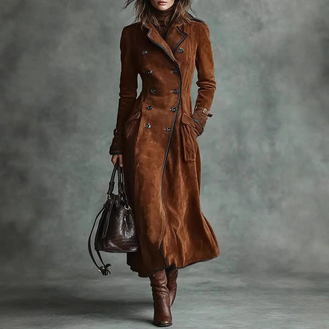 New Women's Clothing Fall Winter Coat Lapel Western Style Suede Long hercurva