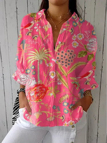 Womens Casual Long Floral-print Top hercurva