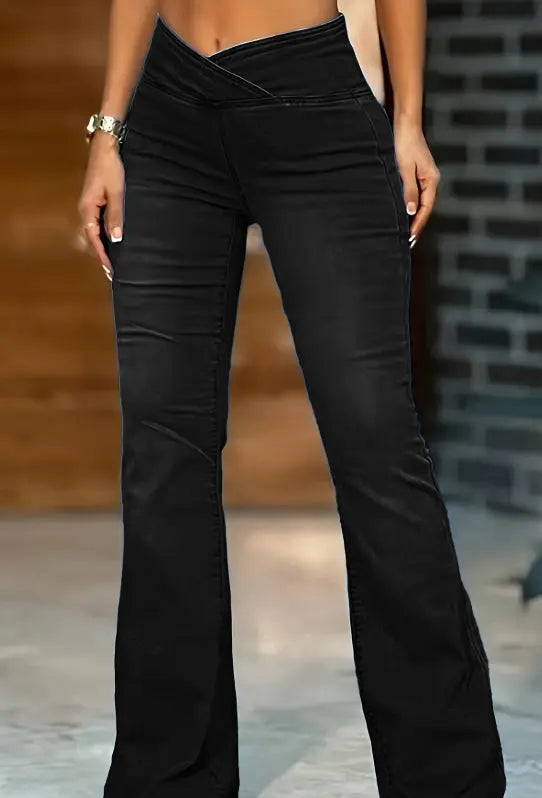 High Imitation Denim Bell-bottom Pants Cross-border Hip Lifting European And American Women Bell-bottom Pants hercurva