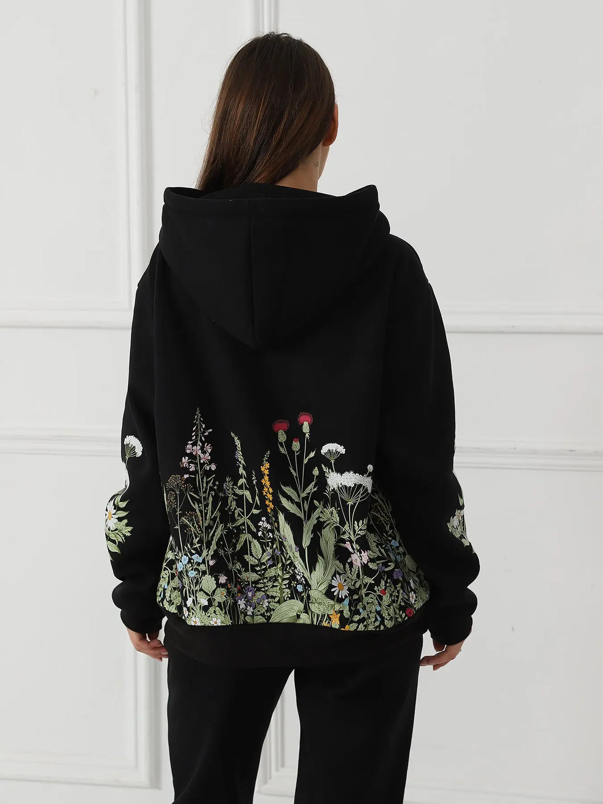 Women's Solid Color Floral Long Sleeved Sweatshirt hercurva