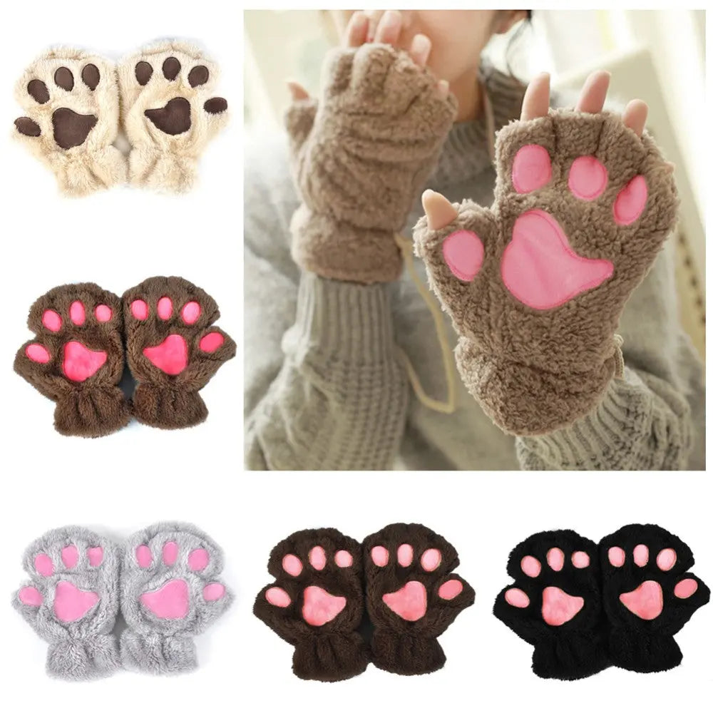 Winter Lovely Half Cover Paw Bear Cat Claw Gloves Short Finger hercurva