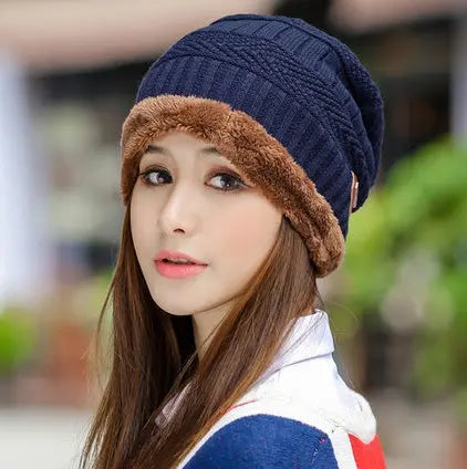 Knit Hat Female Winter ThickeningCap Warm Earmuffscap Head Outdoor Cycling Korean Version Of The Tide Collar Wool Hat hercurva
