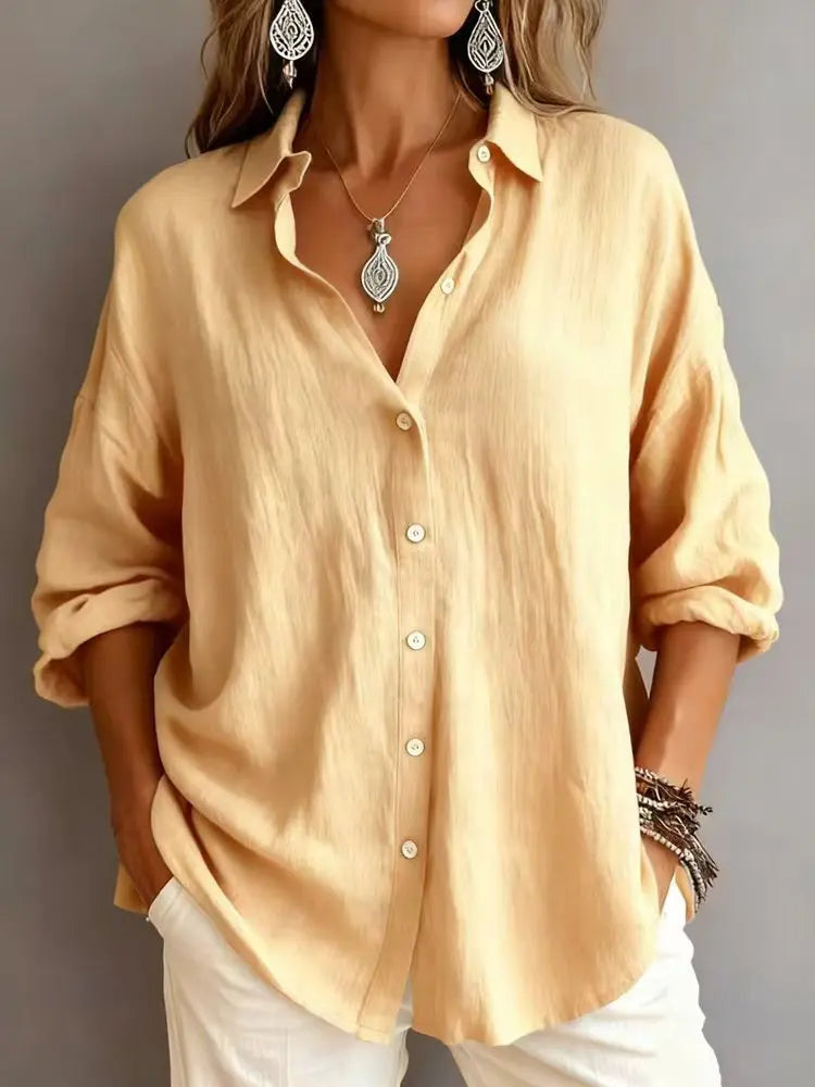 Fashionable Solid-color Long-sleeve Lapel Cardigan Shirt hercurva