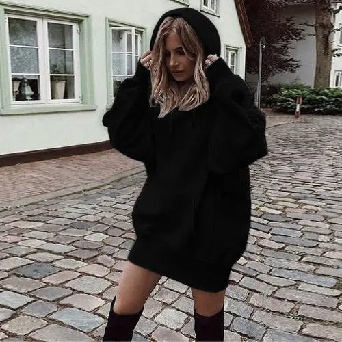 Women's hooded loose long sleeve thick sweater hercurva
