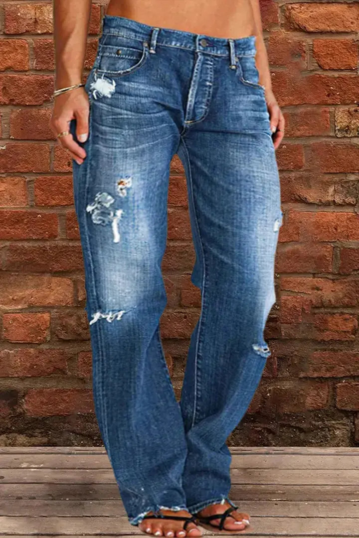 Ripped Jeans Loose Wide Leg Denim Pants Leisure Commuting Trousers Women's Clothing hercurva