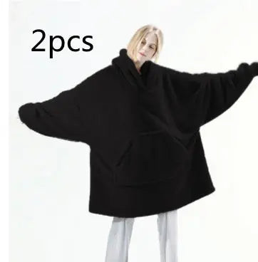 Hoodie Sweatshirt With Big Pocket Tops Sweater Comfortable Loose Double-Sided Fleece Thicker Wearable Blanket hercurva