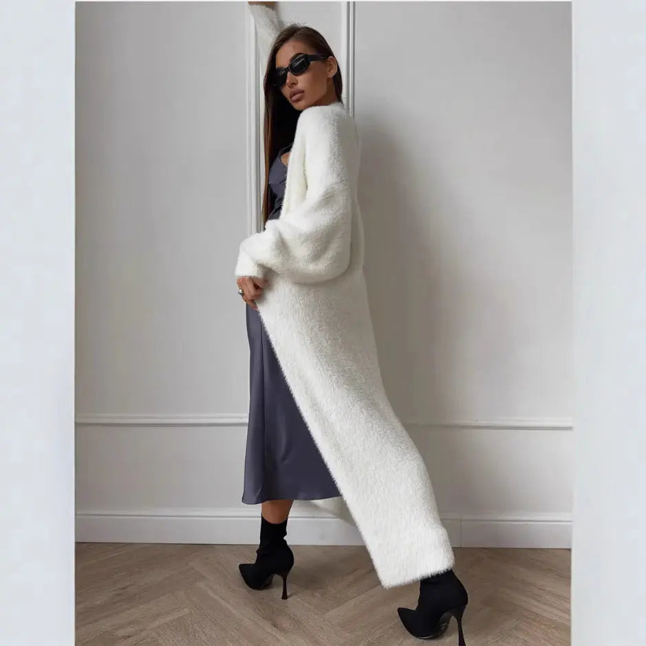 Imitation Mink White Sweater Cardigan Coat Women's Loose hercurva