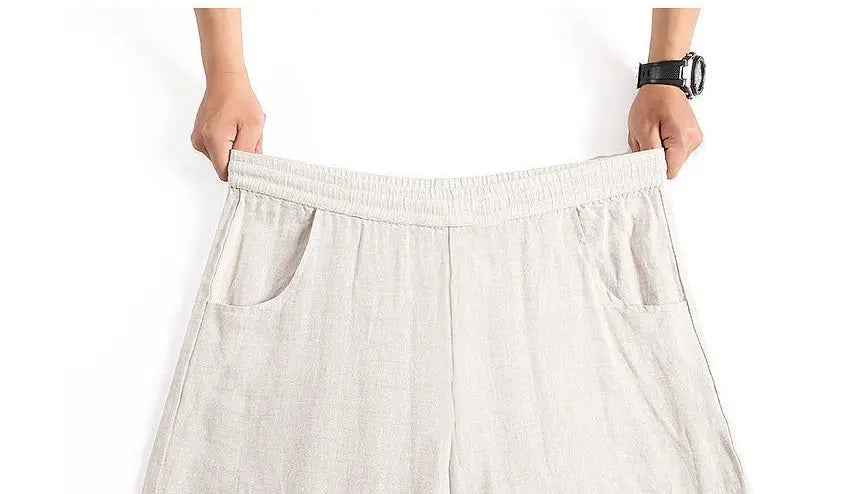 Pure Linen Korean Wide Leg Pants Women Loose Rope hercurva