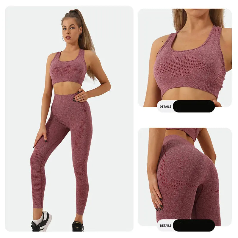2PCS Seamless Yoga Set Women Tracksuit High Waist Leggings Workout Sportswear Gym Clothing Fitness Crop Top Sports Suits Gym Set hercurva
