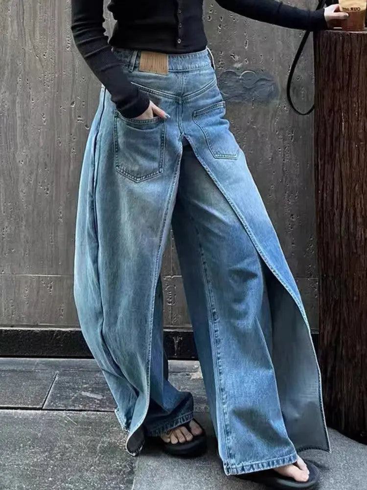 Y2g Waste Soil Wind Front And Back Wear Washed Loose Wide Leg Jeans hercurva