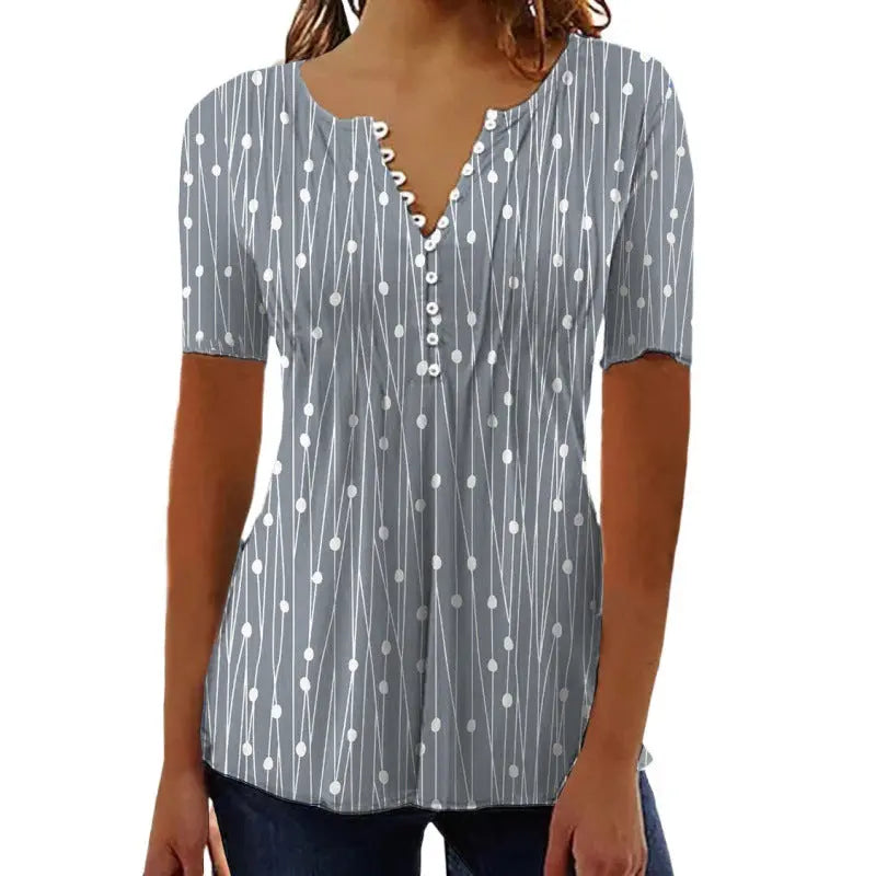 European And American Spring And Summer V-collar Polka Dot Short Sleeve hercurva