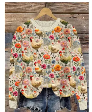 Abstract Style Printed Drop-shoulder Long-sleeve Women's Sweater Casual hercurva