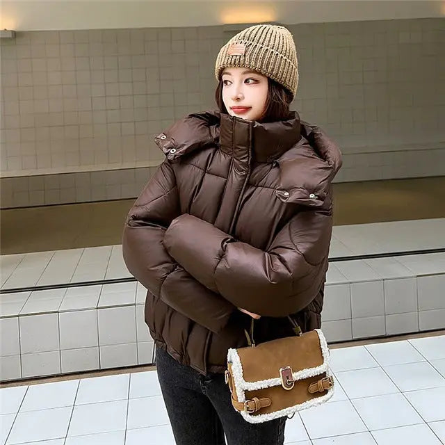Elegant Fluffy Hooded Cotton Jacket Puffer Jacket Coat Warm Commute hercurva