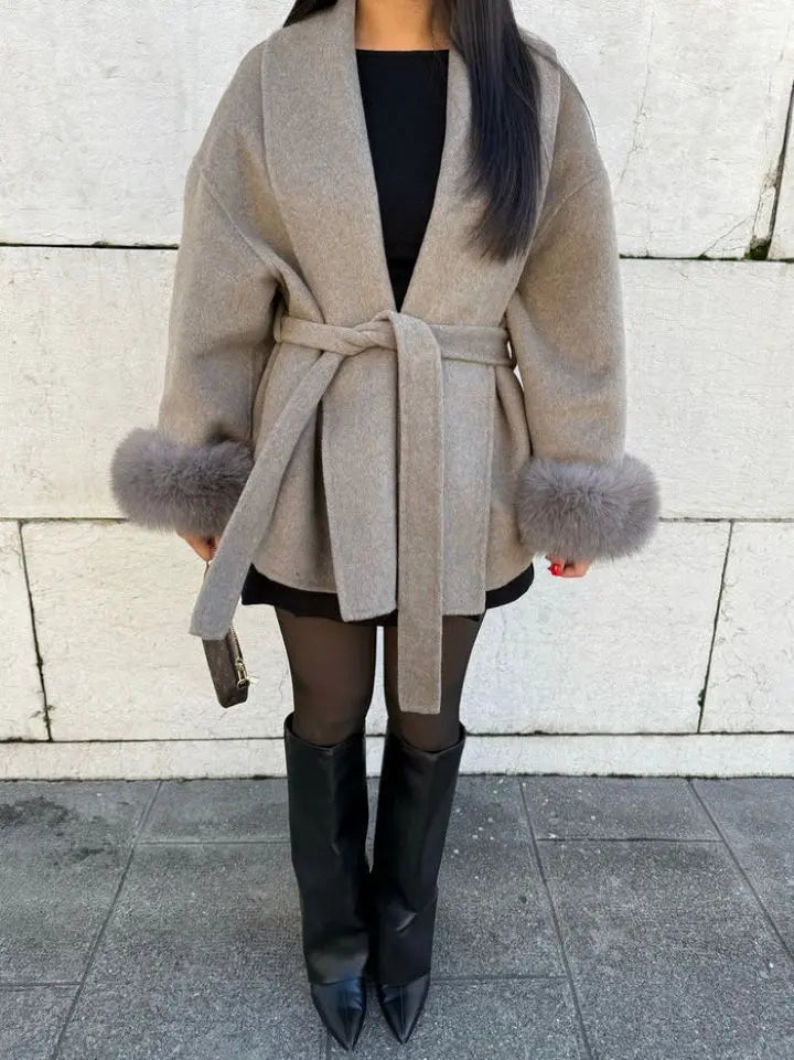 Furry Sleeves Overcoat Long Coat hercurva